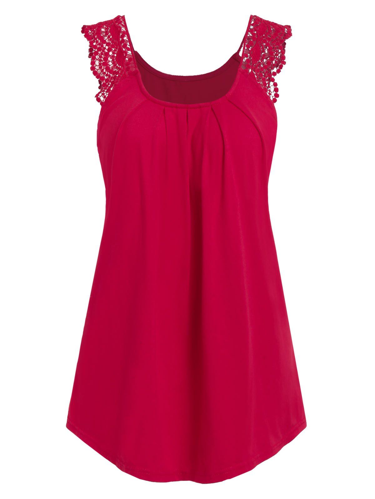 

U Neck Crochet Panel Tunic Tank Top, Lava red