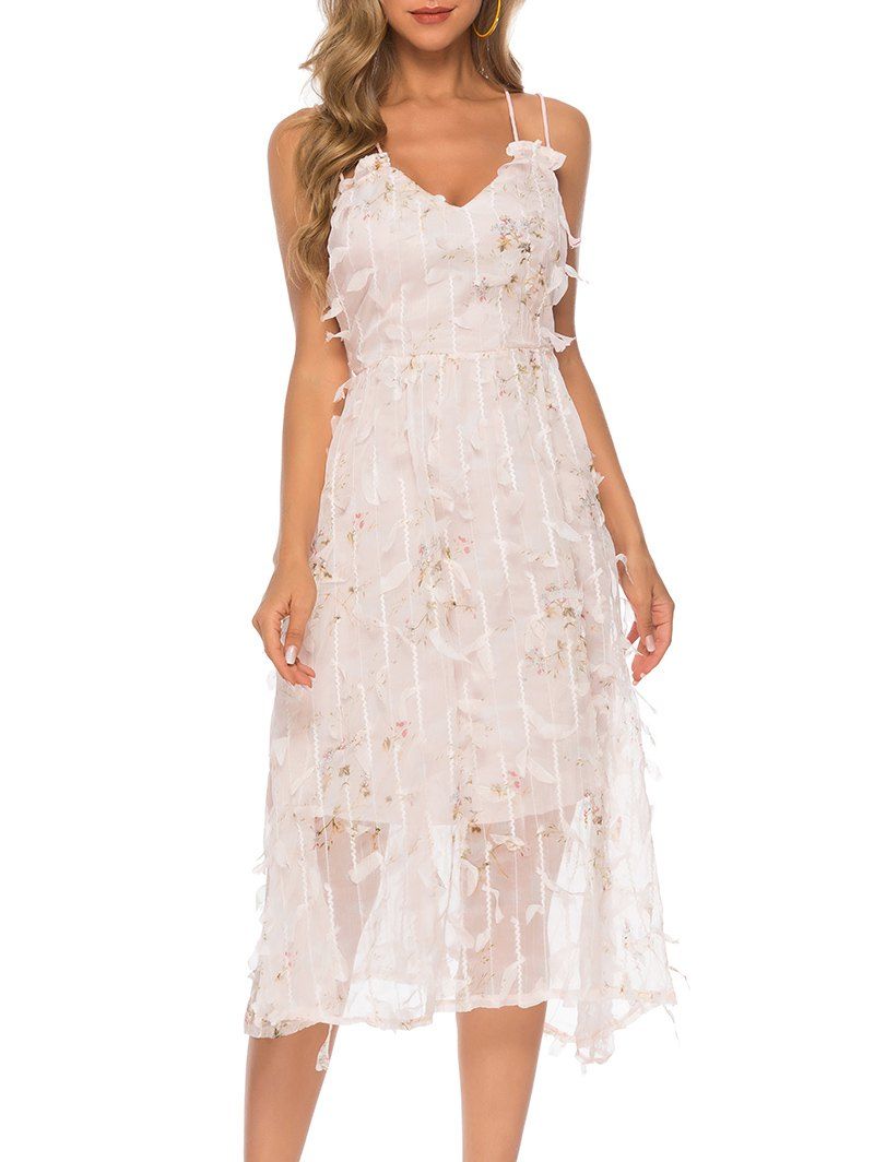 Flower Cami Backless Midi Dress, Sakura pink
