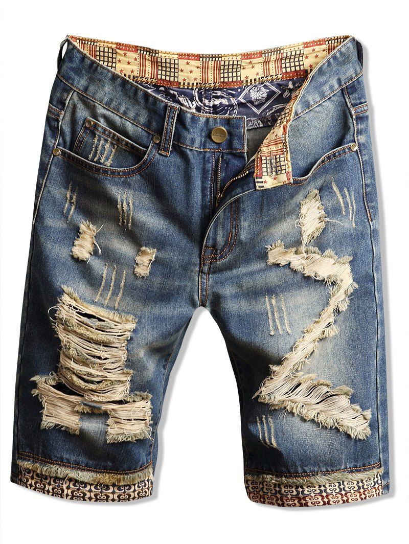 

Casual Ripped Design Denim Shorts, Denim dark blue