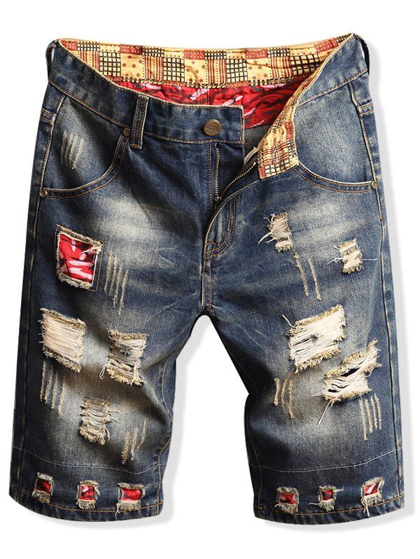 

Patchworks Design Casual Jeans Shorts, Denim dark blue