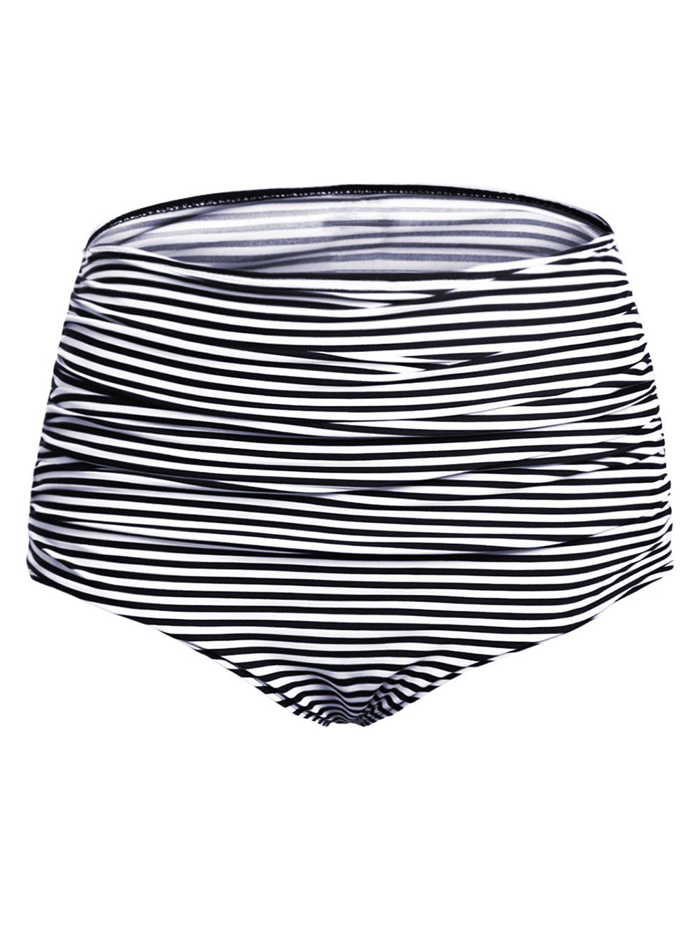 

Elastic Waist Ruched Striped Swim Panty, White