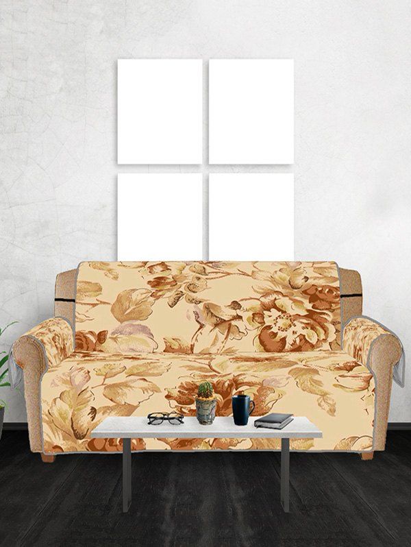 

Oil Painting Flowers Pattern Couch Cover, Tan
