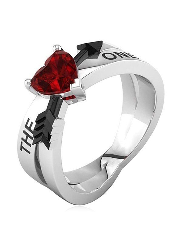 

Heart Arrow Letter Rhinestone Ring, Silver