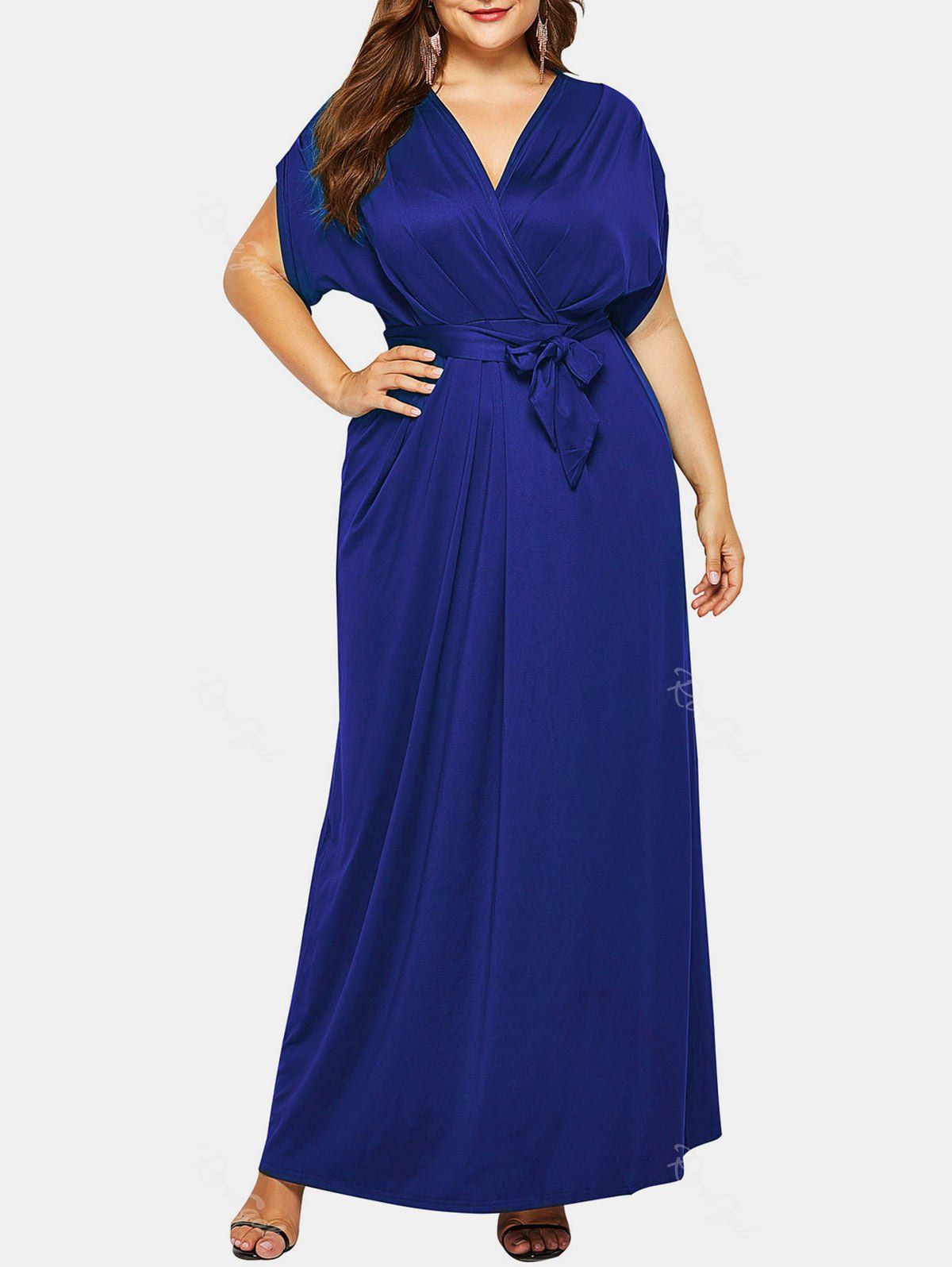 [25% OFF] Plus Size Batwing Sleeve Long Party Dress | Rosegal