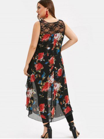 

Plus Size High Low Lace Panel T Shirt, Black