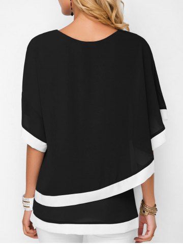 

Layered Asymmetric Contrast Blouse, Black