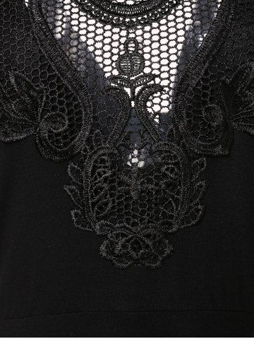 

Plus Size Cold Shoulder Lace Panel T Shirt, Black