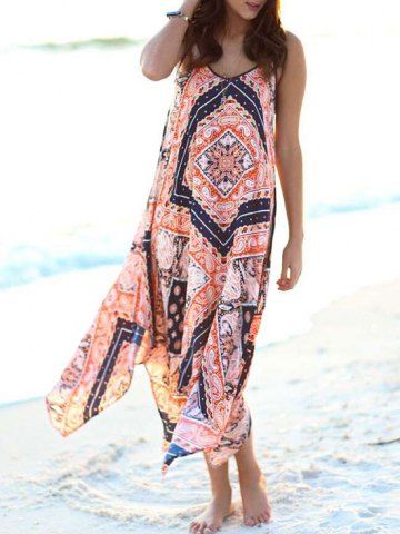 

Bohemian Printed Chiffon Cami Beach Dress, Light pink