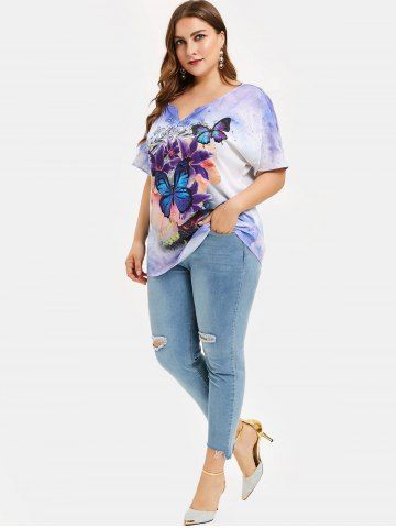 

Butterfly Print Tie Dye Plus Size T-shirt, Multi
