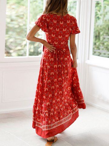 

Flower Maxi Wrap Dress, Rosso red