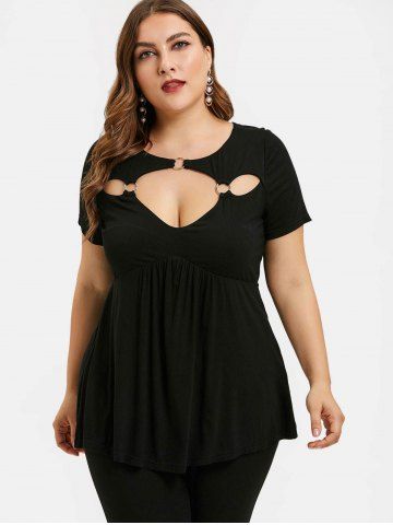 

Cut Out O Rings Plus Size T-shirt, Black