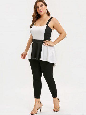 

Plus Size Color Block High Low Tank Top, White