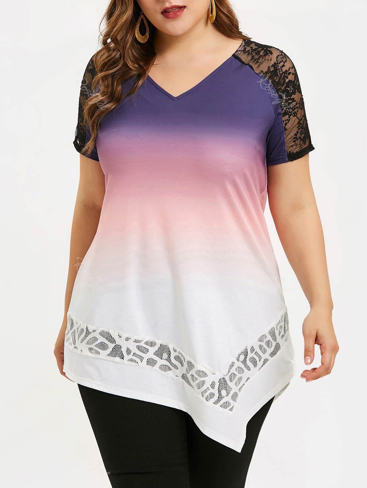 

Ombre Plus Size Lace Insert Tunic Tee, Multi