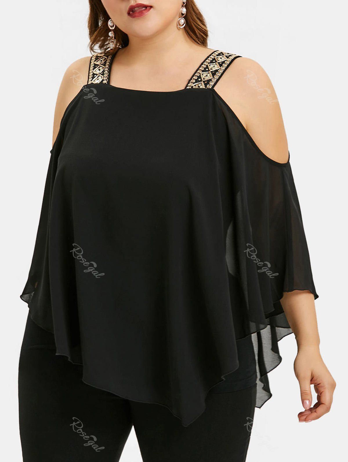 

Plus Size Cold Shoulder Asymmetric T Shirt, Black