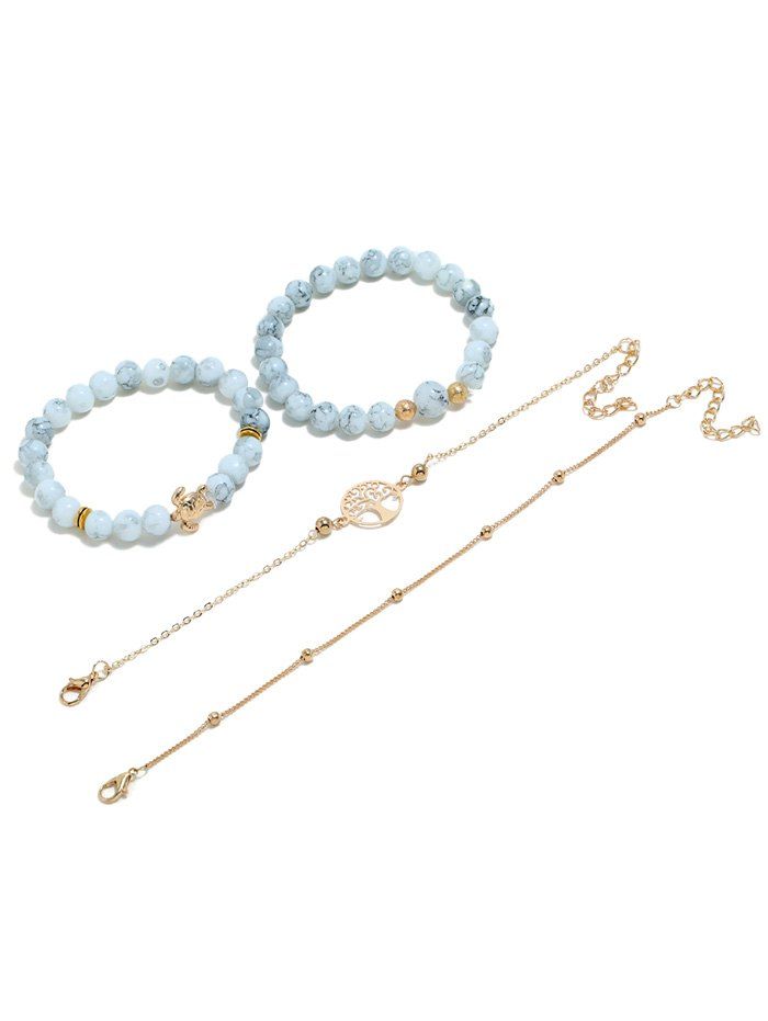 

Turtle Life Tree Beads Bracelet 4 Piece Set, Gold