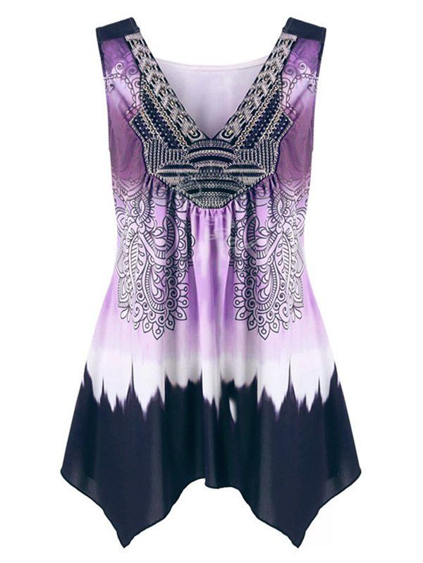 

Tie Dye Printed Plus Size Asymmetric Tank Top, Viola purple