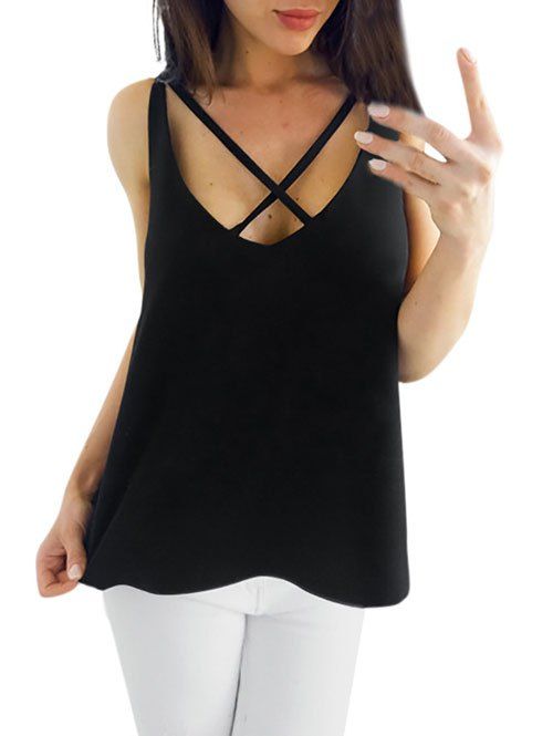

Sleeveless Criss-cross Tank Top, Black