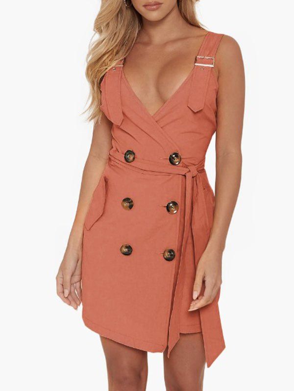 

Plunging Buckle Mini Dress, Light coral