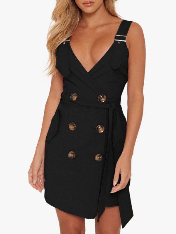 

Plunging Buckle Mini Dress, Black