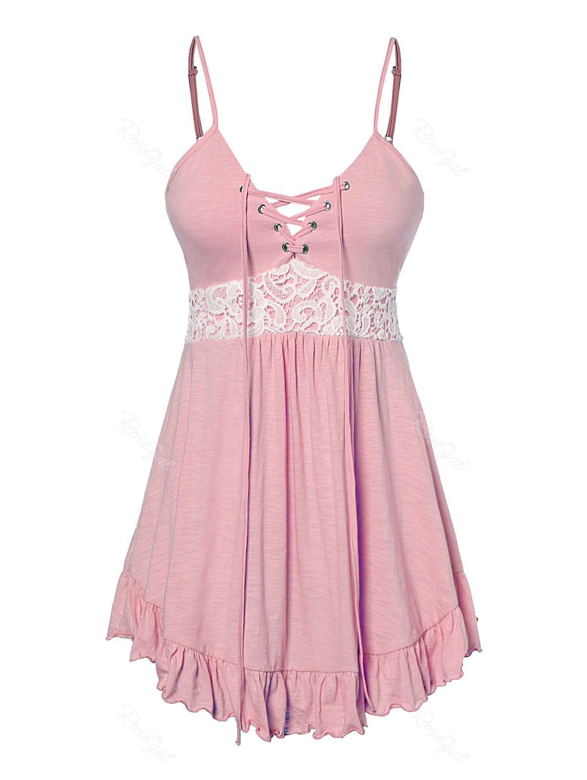 

Plus Size Spaghetti Strap Lace Up Tank Top, Pig pink