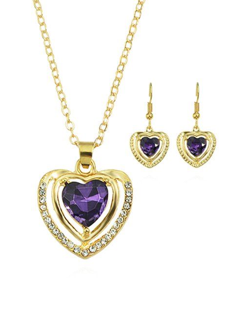 

Faux Crystal Heart Necklace with Earrings, Purple