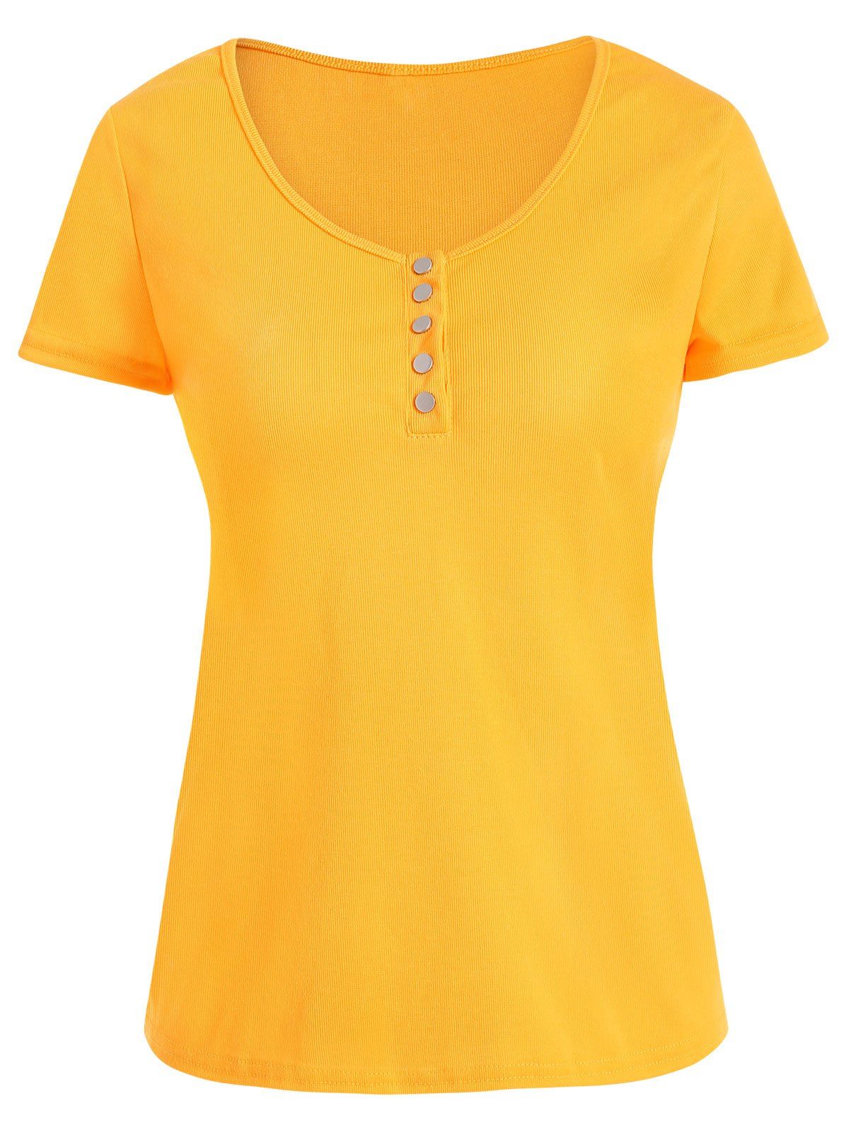 

Short Sleeve Henley T Shirt, Yellow
