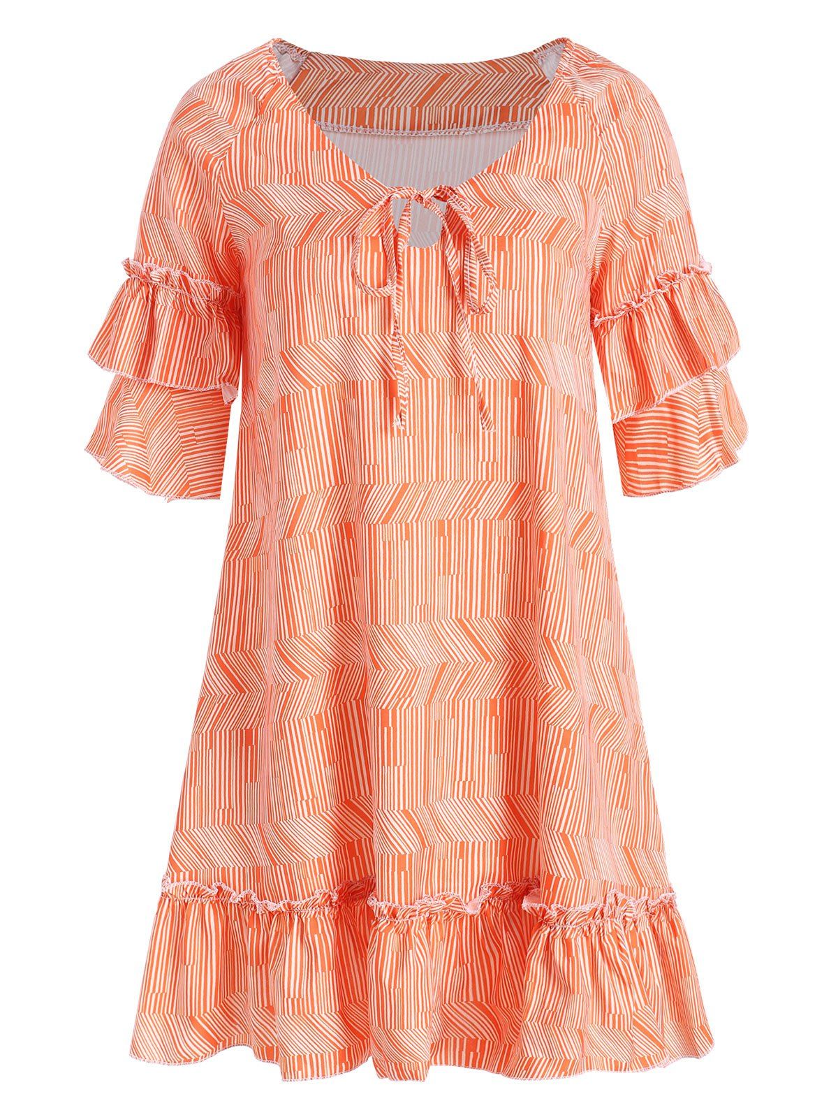 

Flounce Striped Print Casual Dress, Orange pink