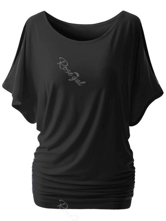 

Plus Size Round Neck Side Ruched T-shirt, Black