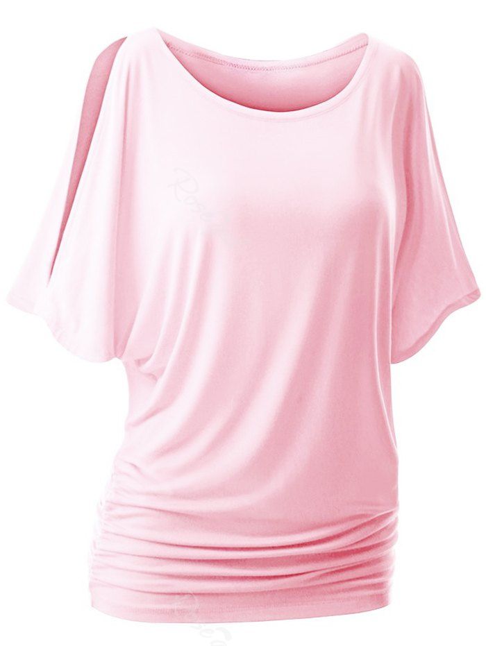 

Plus Size Round Neck Side Ruched T-shirt, Pink