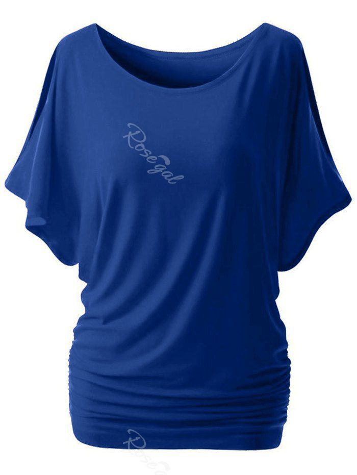 

Plus Size Round Neck Side Ruched T-shirt, Blue