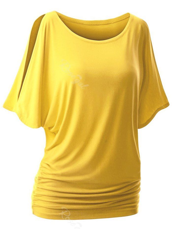 

Plus Size Round Neck Side Ruched T-shirt, Sun yellow