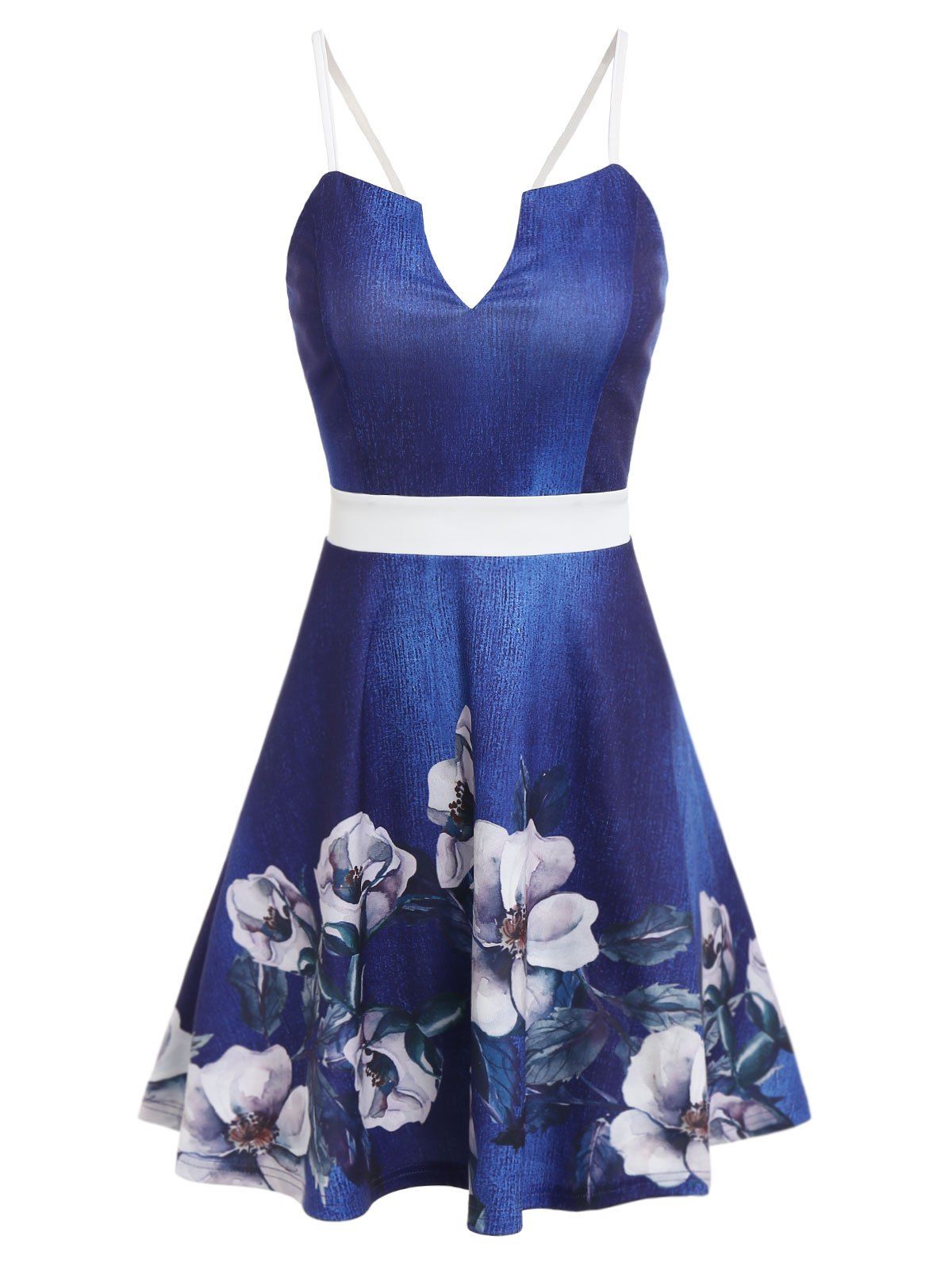 

Flower Print Cami A Line Dress, Denim dark blue