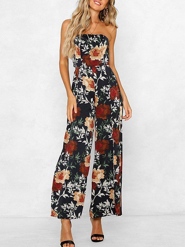 

Flower Tie Back Strapless Jumpsuit, Black