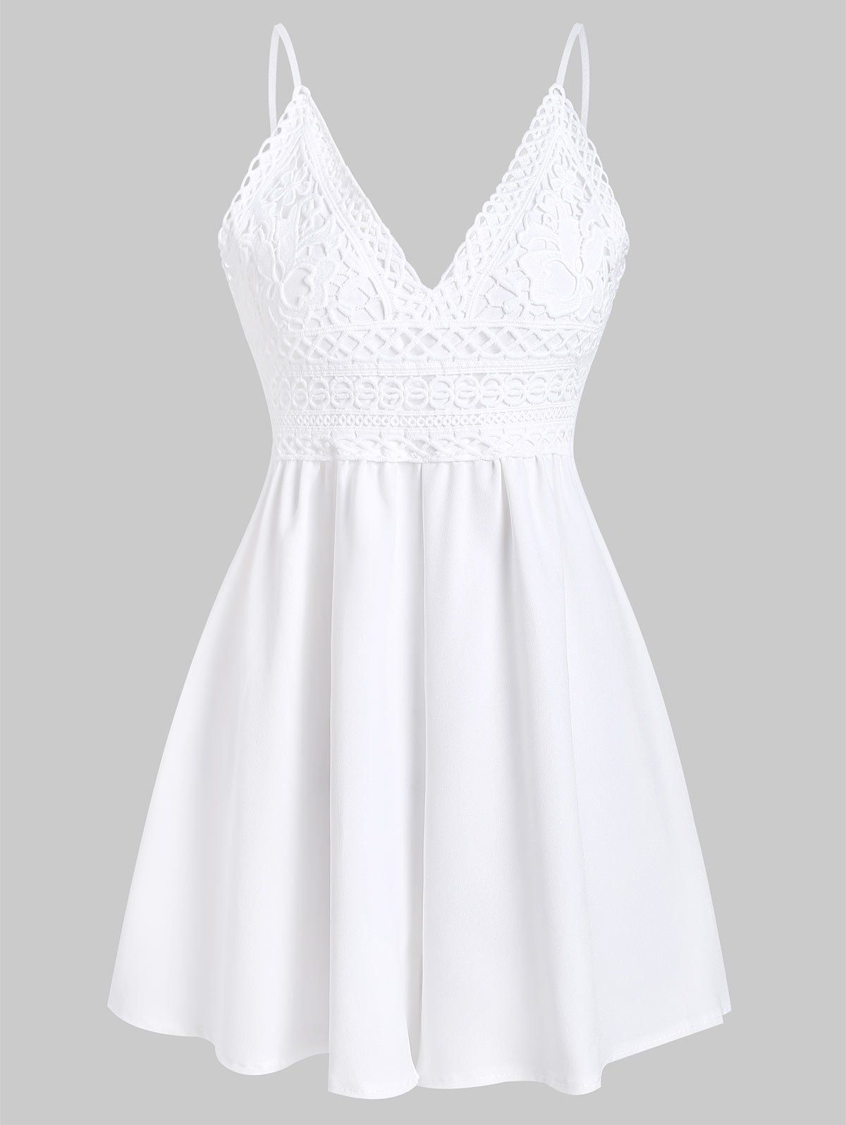 

Spaghetti Strap Lace Insert Tie Knot Romper, White