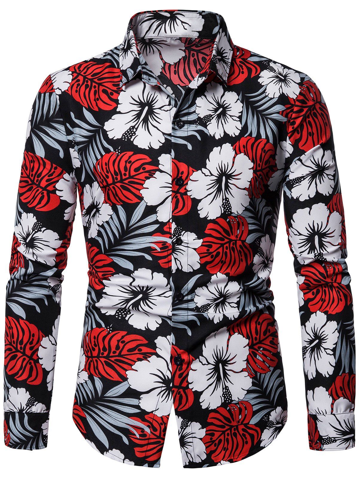 

Flower Pattern Long Sleeves Shirt, Multi