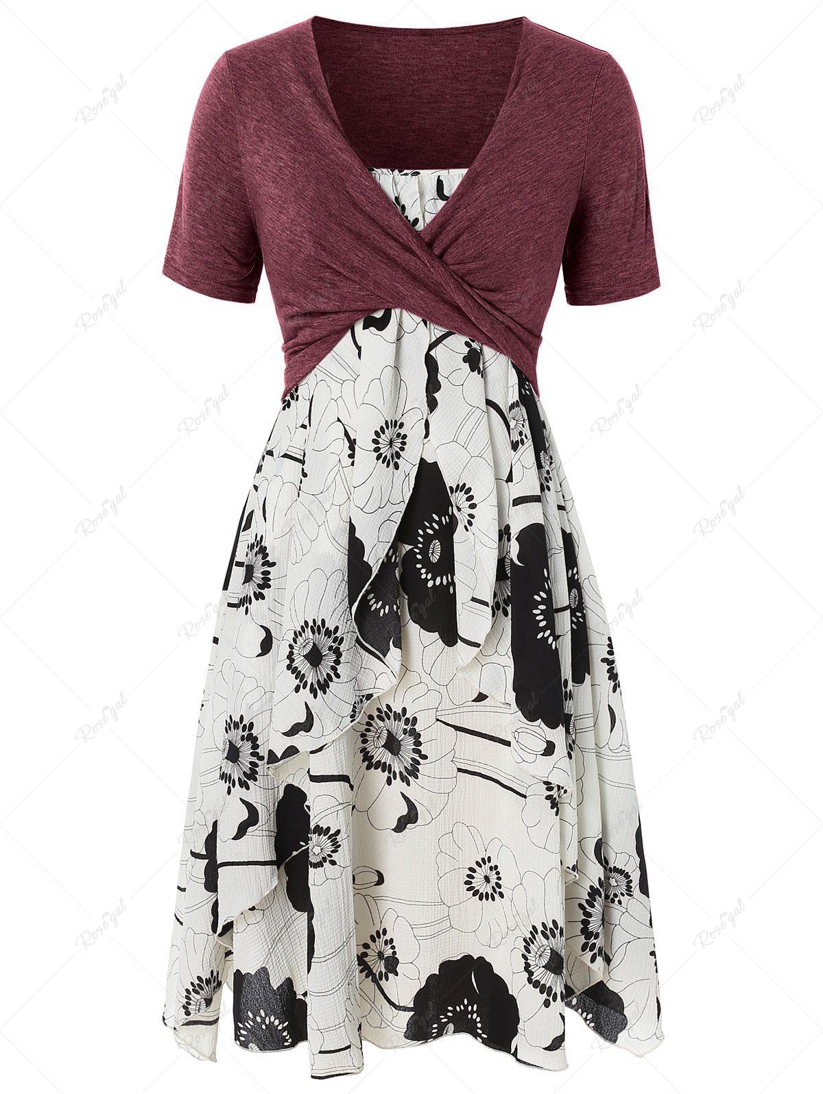Buy Plus Size Print Layered Midi Dress With Criss Cross Crop Top  