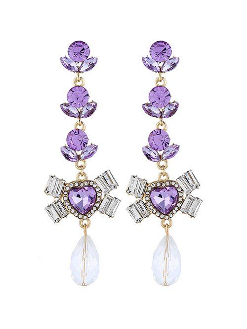 

Heart Bowknot Faux Crystal Dangle Earrings, Purple