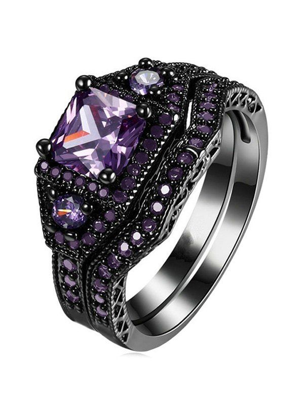 

2Pcs Two Layers Geometric Ring Set, Purple iris