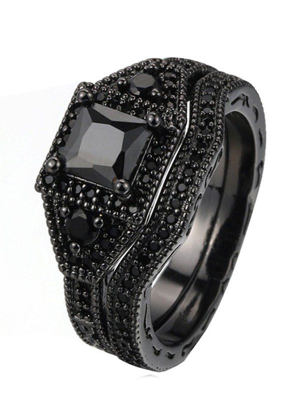 

2Pcs Two Layers Geometric Ring Set, Black