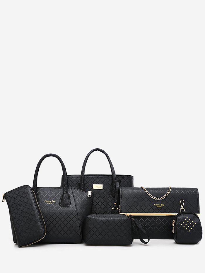 

PU Rivet High Capacity Tote Bag Set, Black