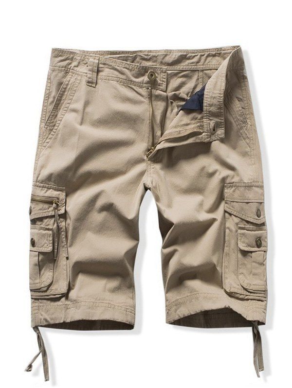 

Zipper Fly Design Casual Cargo Shorts, Light khaki
