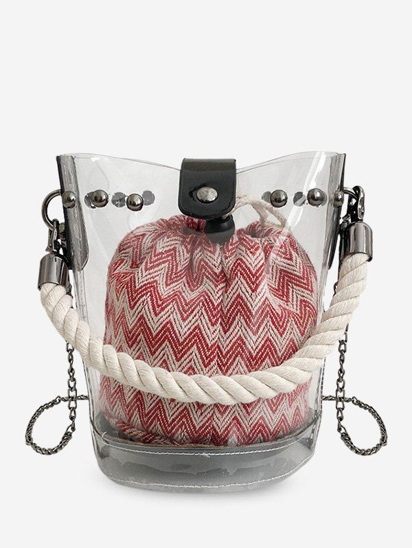 

Transparent Chain Bucket Bag, Chestnut red