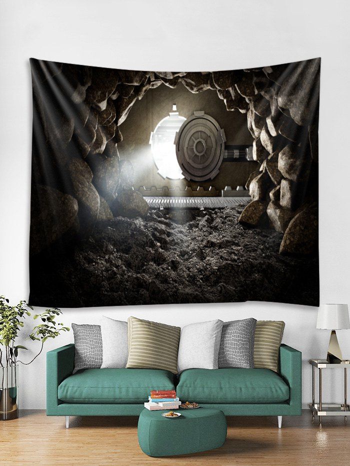 

3D Gear Cave Tapestry Art Decoration, Black