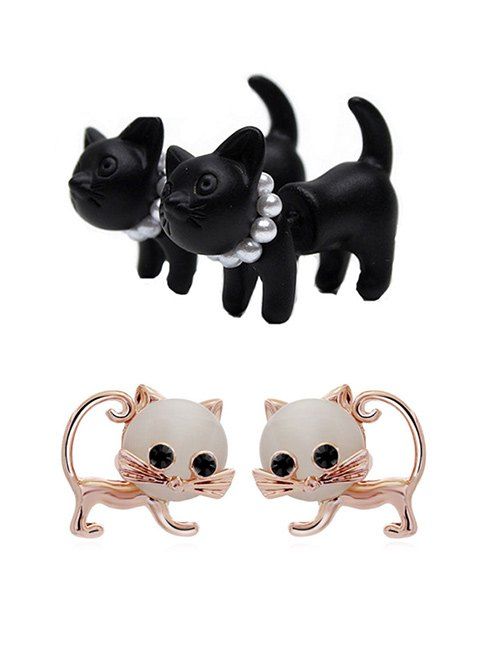 

2Pairs Cat Shape Stud Earrings Set, Gold