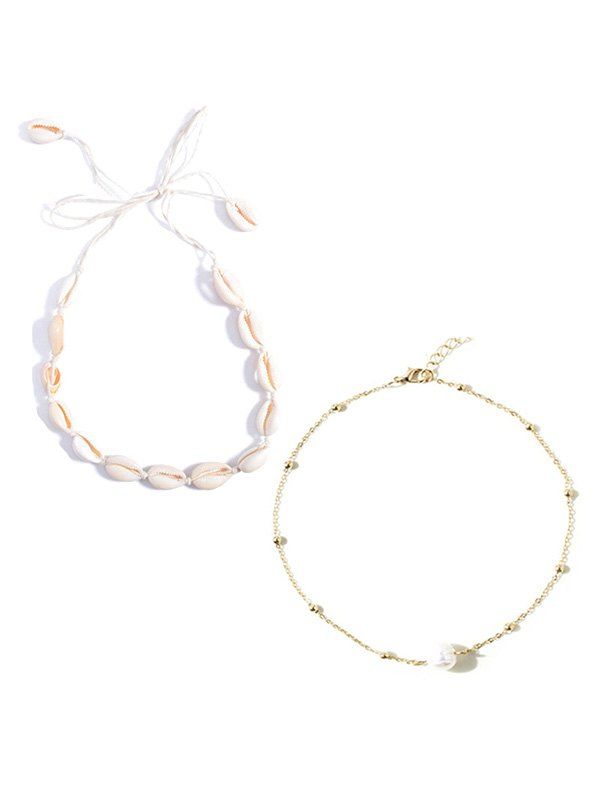 

2Pcs Shell Faux Pearl Necklace Set, Multi