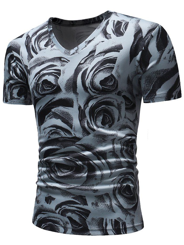 

Rose Flower Painting Print V-neck T-shirt, Multi