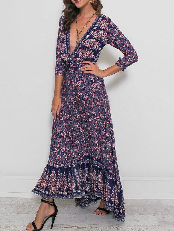 

Paisley Low Cut Maxi Dress, Multi-a