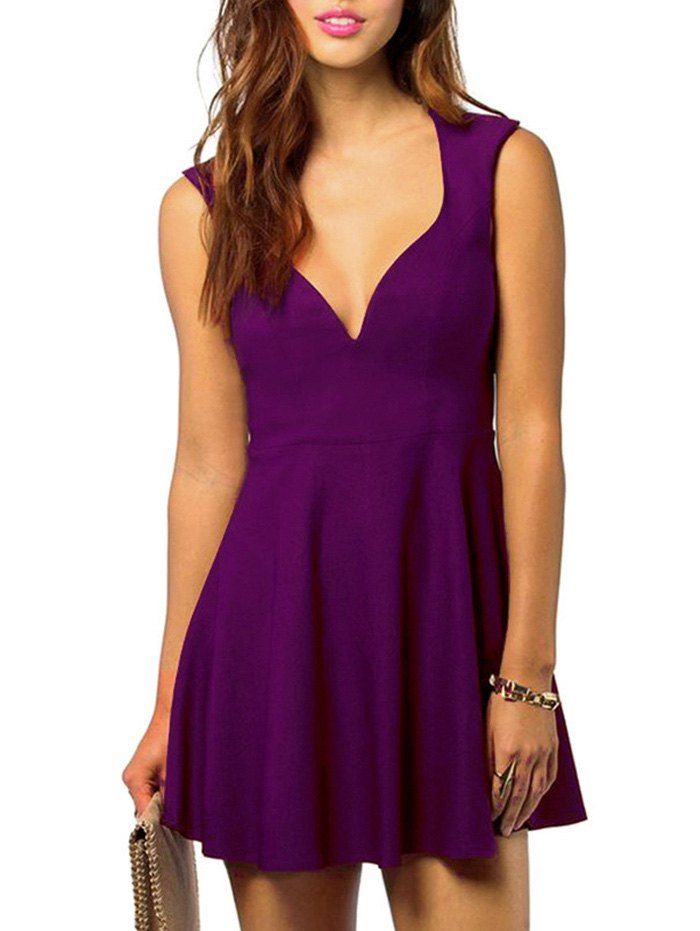 

V Neck Cut Out Sleeveless Dress, Purple