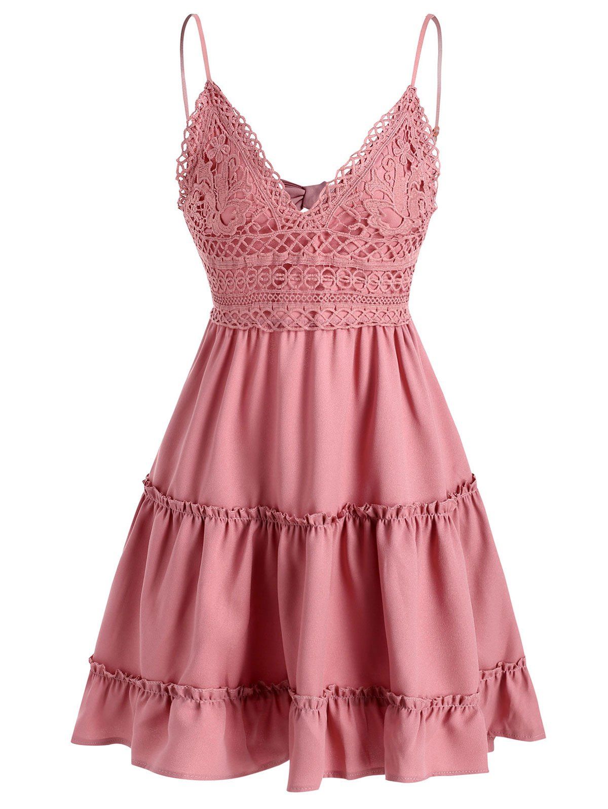 

Lace Insert Spaghetti Strap Knotted Dress, Pink