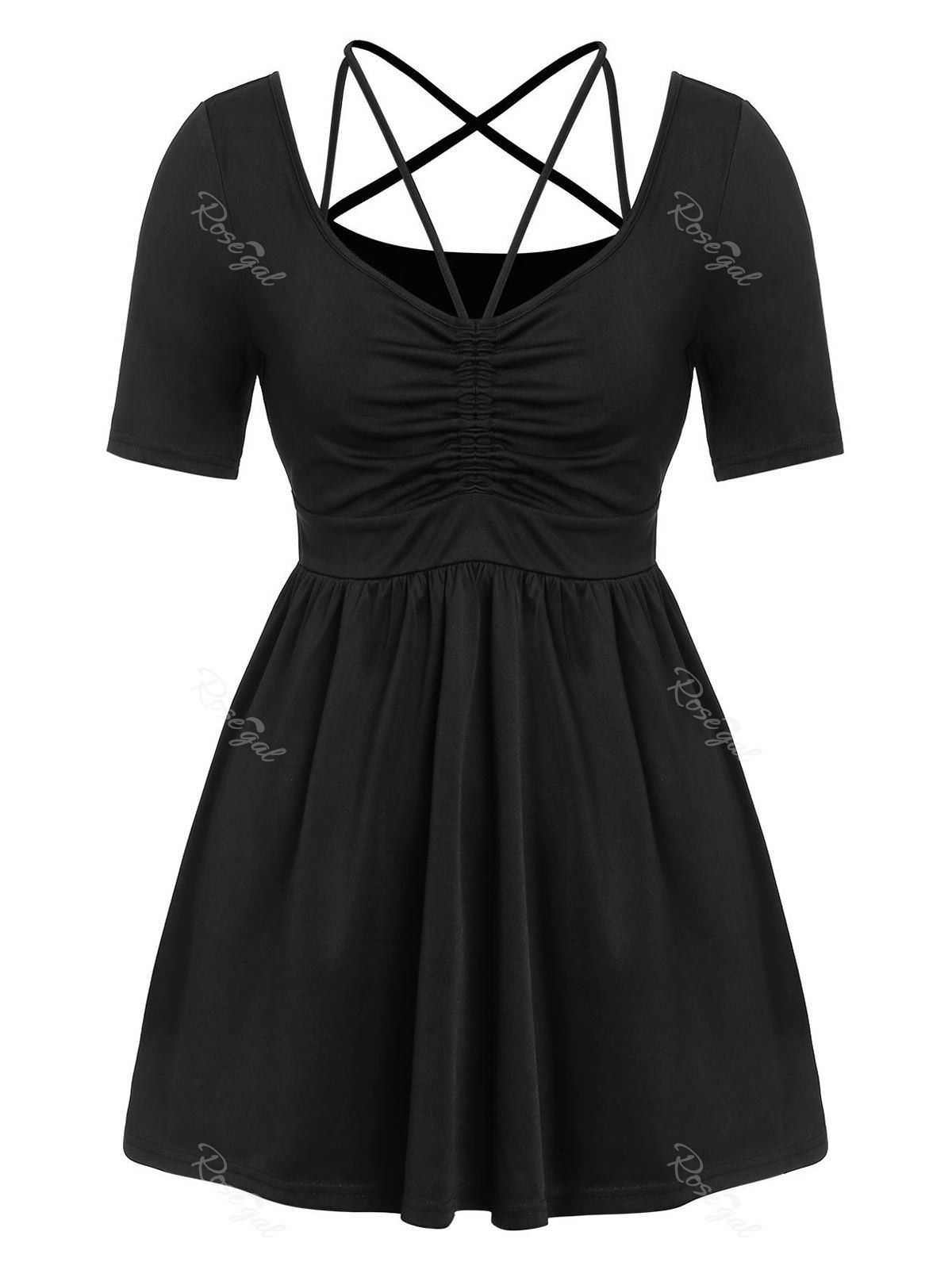 

Plus Size Criss Cross Solid T Shirt, Black